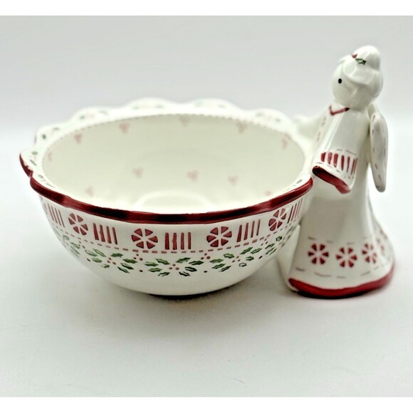 Temptations by Tara ANGEL Peppermint Christmas Holly Holiday Bowl Dish FLAW - Picture 1 of 9